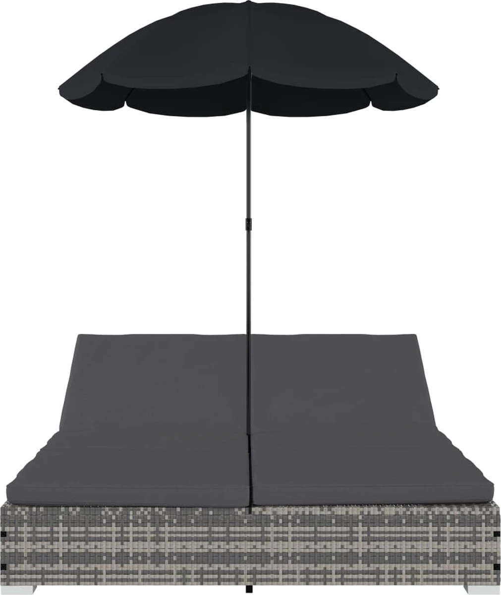 Prolenta Premium - Loungebed Met Parasol Poly Rattan Grijs 3 Prolenta Premium - Loungebed Met Parasol Poly Rattan Grijs - Image 3
