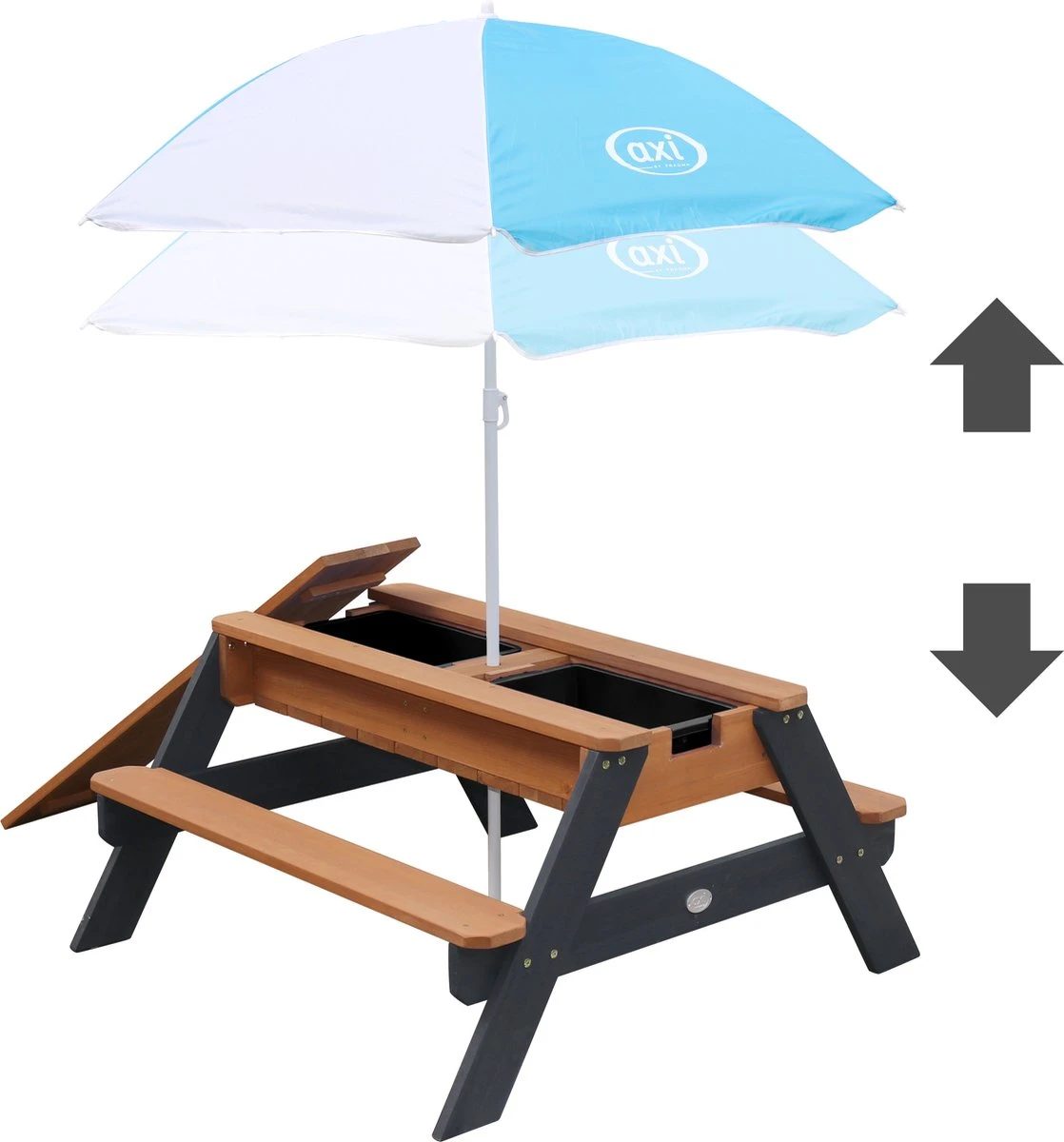 AXI Nick Zand & Water Picknicktafel In Antraciet/Bruin - Parasol Blauw/Wit - Picknick Tafel Voor Kinderen Van Hout 2 AXI Nick Zand & Water Picknicktafel In Antraciet/Bruin - Parasol Blauw/Wit - Picknick Tafel Voor Kinderen Van Hout - Image 2