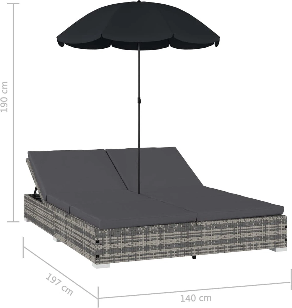 Prolenta Premium - Loungebed Met Parasol Poly Rattan Grijs 9 Prolenta Premium - Loungebed Met Parasol Poly Rattan Grijs - Image 9