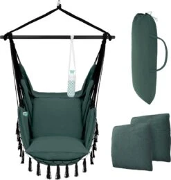 Vita5 XXL Hangstoel | Binnen&Buiten Hangnest | Incl. 2 Kussens En Boekenvak | Volwassenen&Kinderen | Hangmatstoel Tot 225kg | Donkergroen -Tuinartikelen Winkel 1142x1200