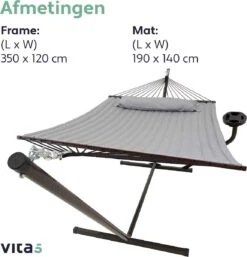 Vita5 Hangmat Met Standaard En Spreidstok – 2 Persoons – Incl. Bekerhouder - Afneembaar Kussen – Uv-bestendig – Lichtgrijs -Tuinartikelen Winkel 1153x1200 2