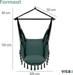Vita5 XXL Hangstoel | Binnen&Buiten Hangnest | Incl. 2 Kussens En Boekenvak | Volwassenen&Kinderen | Hangmatstoel Tot 225kg | Donkergroen -Tuinartikelen Winkel 1159x1200 1