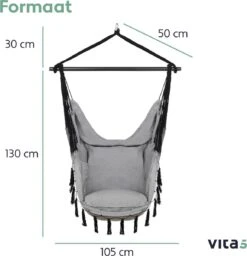 Vita5 XXL Hangstoel | Binnen&Buiten Hangnest | Incl. 2 Kussens En Boekenvak | Volwassenen&Kinderen | Hangmatstoel Tot 225kg | Grijs -Tuinartikelen Winkel 1159x1200