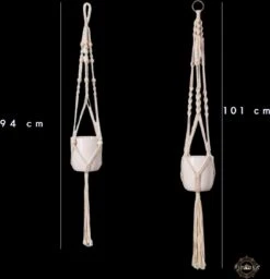 Plantenhanger - Plantenhanger Macrame - Set Van 2 - Wit - Knopen - Luxe Gevlochten Touw - Met Ophang Haken - Fienosa -Tuinartikelen Winkel 1160x1200 5