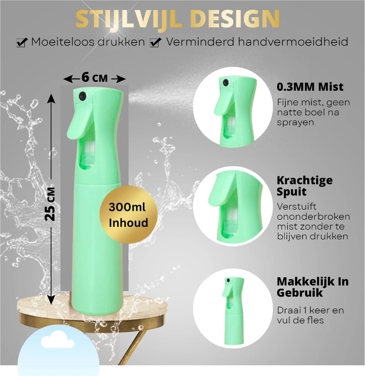 Merkloos BeautyFit - Mist Sprayer Groen - Mist Verstuiver Water- Haarspuit Kapper - Waterspray - Waterverstuiver Haar - Spuitfles Haar - Plantenspuit - 300 Ml 2 Merkloos BeautyFit - Mist Sprayer Groen - Mist Verstuiver Water- Haarspuit Kapper - Waterspray - Waterverstuiver Haar - Spuitfles Haar - Plantenspuit - 300 Ml - Image 2