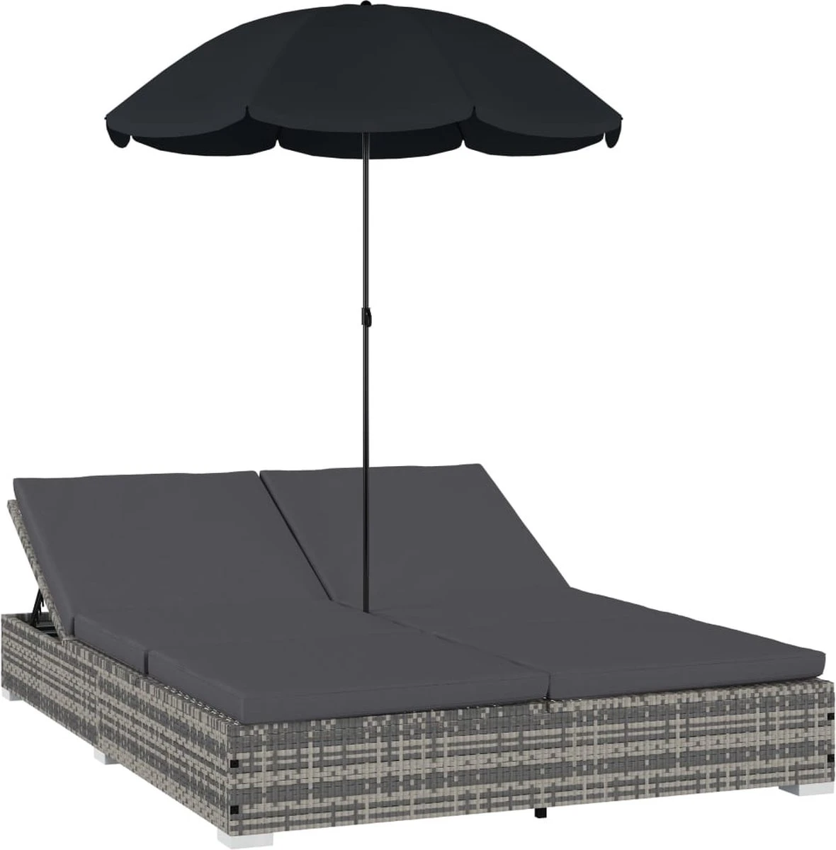 Prolenta Premium - Loungebed Met Parasol Poly Rattan Grijs 2 Prolenta Premium - Loungebed Met Parasol Poly Rattan Grijs - Image 2
