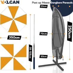 Volcan Parasolhoes Voor Zweefparasol - Tot 300cm - Waterdicht - Oxford 420D - Met Rits, Trekkoord En Stok - Zwart -Tuinartikelen Winkel 1187x1200