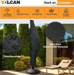 Volcan Parasolhoes Voor Zweefparasol - Tot 300cm - Waterdicht - Oxford 420D - Met Rits, Trekkoord En Stok - Zwart -Tuinartikelen Winkel 1190x1200 1