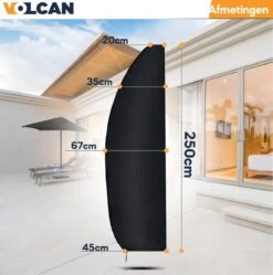 Volcan Parasolhoes Voor Zweefparasol - Tot 300cm - Waterdicht - Oxford 420D - Met Rits, Trekkoord En Stok - Zwart -Tuinartikelen Winkel 1190x1200 4