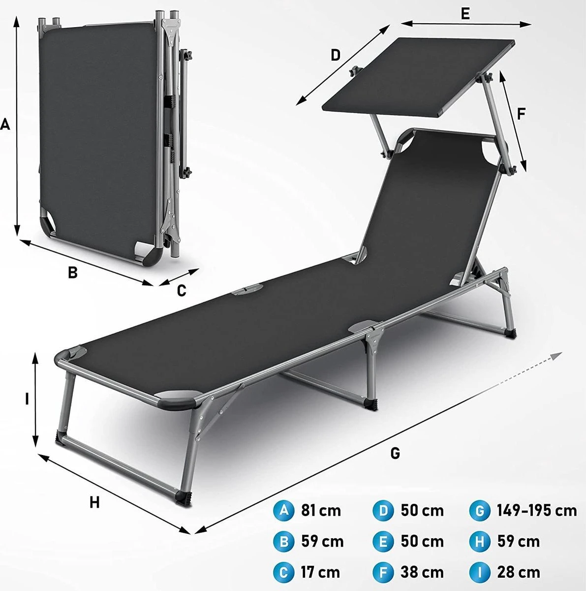 Sens Design Zonnebed - Ligbed Inklapbaar Met Zonneklep - Grijs 5 Sens Design Zonnebed - Ligbed Inklapbaar Met Zonneklep - Grijs - Image 5
