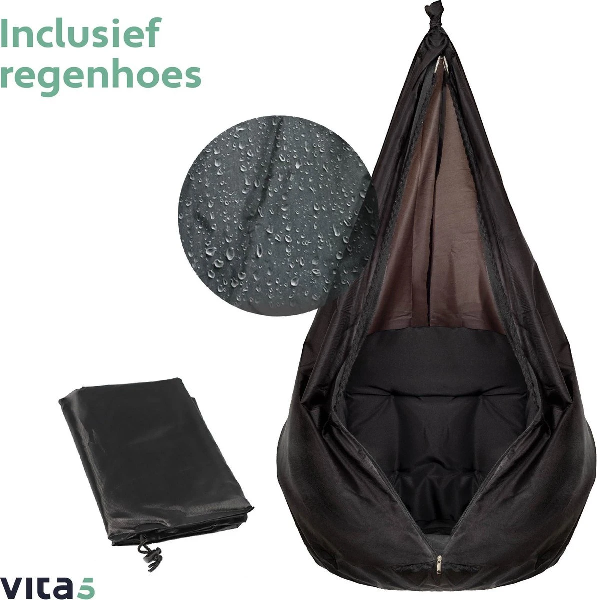 Vita5 Macramé Hangstoel - Voor Binnen En Buiten - Zonder Standaard - Incl. Kussen, Boekenvak En Beschermhoes - Tot 150kg - Zwart 9 Vita5 Macramé Hangstoel - Voor Binnen En Buiten - Zonder Standaard - Incl. Kussen, Boekenvak En Beschermhoes - Tot 150kg - Zwart - Image 9