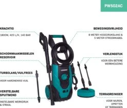 VONROC Hogedrukreiniger V18-2 1800W – 140 Bar – 420 L/h – Incl. 8m Slang, Geïntegreerde Reinigingsmiddelen Tank, Terrasreiniger, Spuitstukken En Accessoires -Tuinartikelen Winkel 1200x1027 4