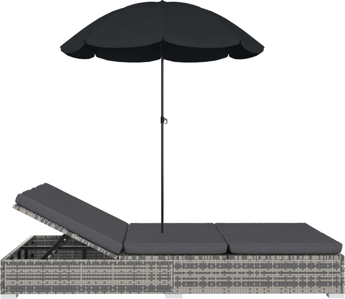 Prolenta Premium - Loungebed Met Parasol Poly Rattan Grijs 4 Prolenta Premium - Loungebed Met Parasol Poly Rattan Grijs - Image 4