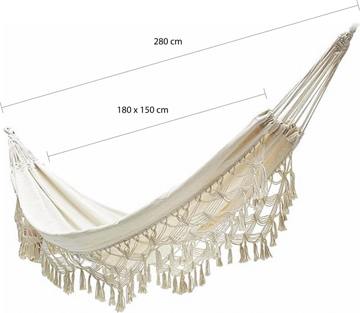 QUVIO Hangmat Voor In De Tuin - Tuinstoelen - Reishangmat Voor Camping, Outdoor En Reizen - Hamock - Katoen Ademend - Maximale Belasting Van 250KG - Lig Oppervlak Van 180 Cm - Geschikt Voor 1 Persoon - Beige 2 QUVIO Hangmat Voor In De Tuin - Tuinstoelen - Reishangmat Voor Camping, Outdoor En Reizen - Hamock - Katoen Ademend - Maximale Belasting Van 250KG - Lig Oppervlak Van 180 Cm - Geschikt Voor 1 Persoon - Beige - Image 2