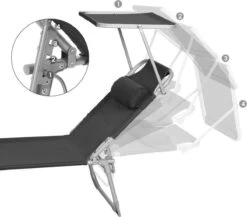 Ligstoel Met Hoofdsteun En Zon Bescherming Verstelbare Rugleuning Inklapbaar Donker Grijs Ligbed Tuin -Tuinartikelen Winkel 1200x1055