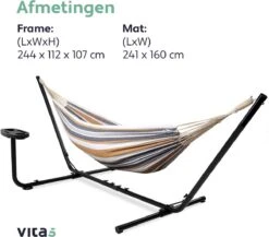 Vita5 Hangmat Met Standaard – 2 Persoons – Incl. Bekerhouder – 205kg Draaggewicht – Blauw/Wit/Bruin -Tuinartikelen Winkel 1200x1056 1