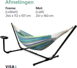 Vita5 Hangmat Met Standaard – 2 Persoons – Incl. Bekerhouder – 205kg Draaggewicht – Groen/Blauw -Tuinartikelen Winkel 1200x1063