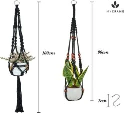 4 Stuks Zwarte Macrame Plantenhangers - Boho Handgeweven Katoen Hangpot Voor Binnen/Buiten - Hangende Bloempot Met Kralen - Macramé Touw/Koord Hangplant Houder - Bohemian Wandhanger Decoratie - Plant Hanger - Verticale Tuin Bloempothouder Planthanger -Tuinartikelen Winkel 1200x1093 4