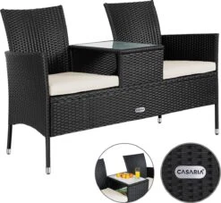 Casaria Polyrattan Tuinbank - Incl. Kussen - 143x55x88 Cm Zwart -Tuinartikelen Winkel 1200x1101 1