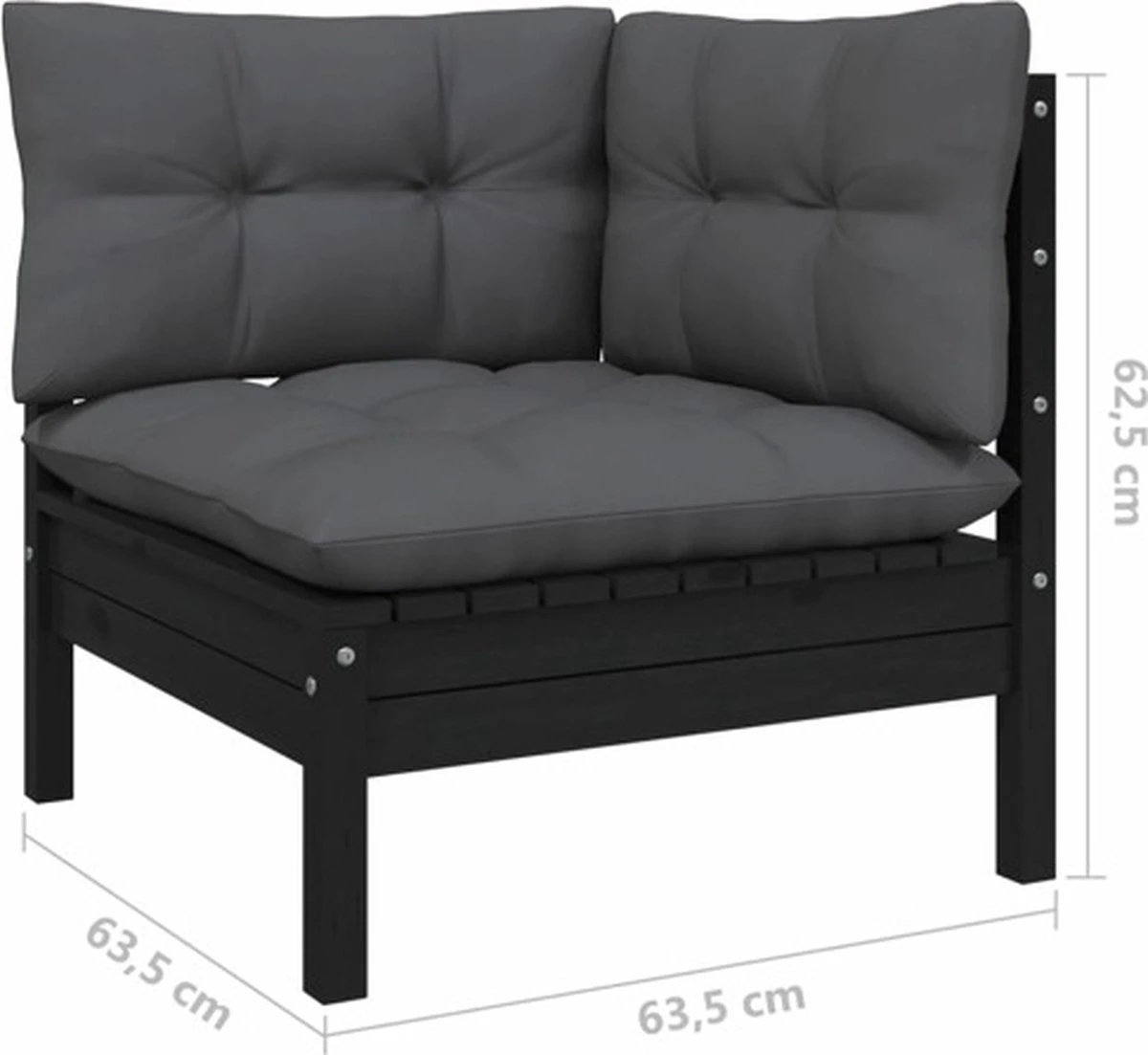 VidaXL 3-delige Loungeset Met Kussens Massief Grenenhout Zwart 10 VidaXL 3-delige Loungeset Met Kussens Massief Grenenhout Zwart - Image 10
