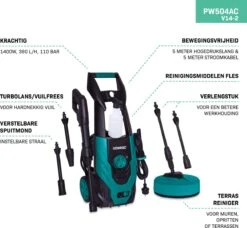 VONROC Hogedrukreiniger V14-2 - 1400W – 110 Bar – 390 L/h – Incl. 5m Slang, Reinigingsmiddelen Flesje, Terrasreiniger En Meer -Tuinartikelen Winkel 1200x1110