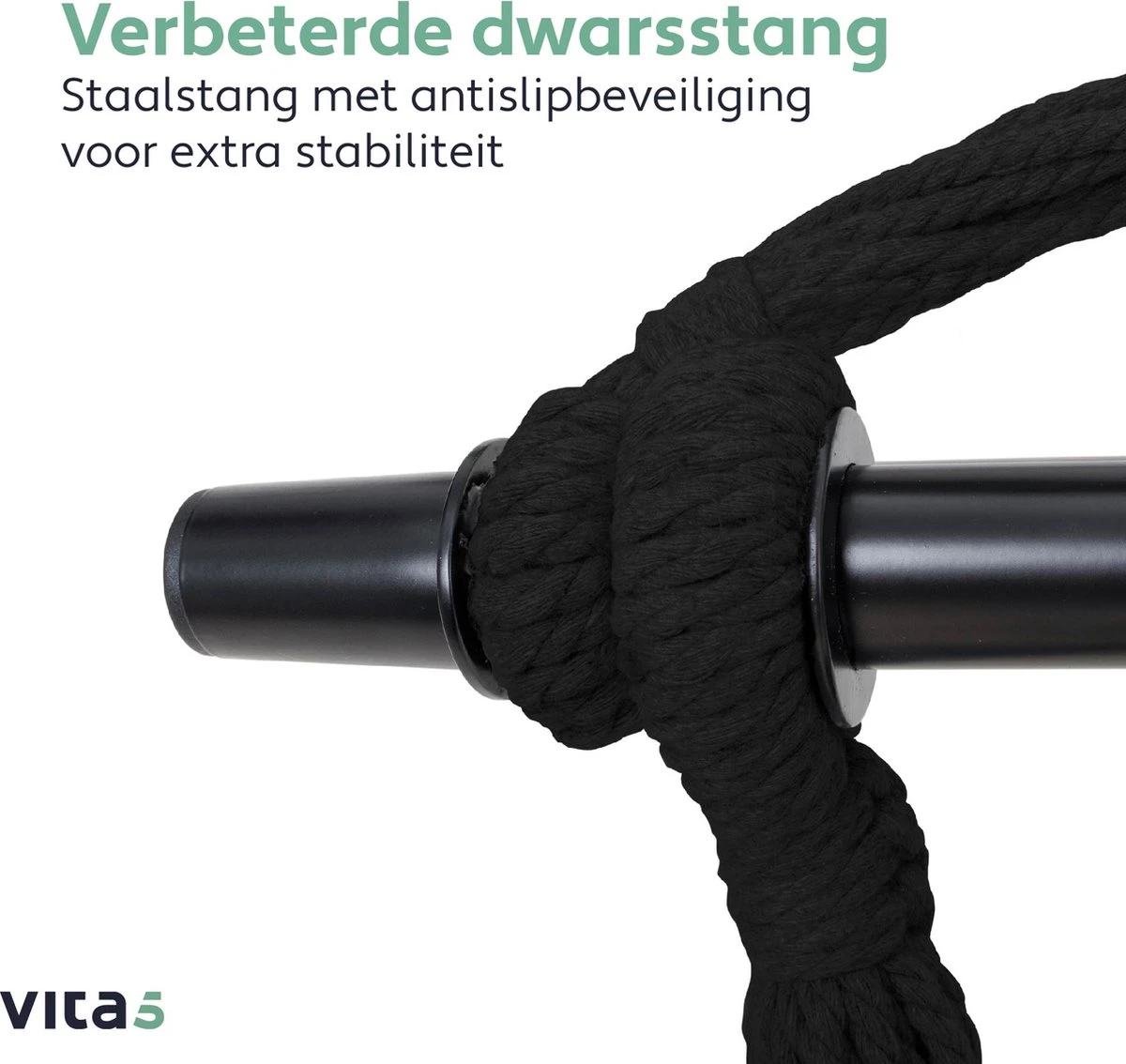 Vita5 XXL Hangstoel - Binnen&Buiten Hangnest - Incl. 2 Kussens En Boekenvak - Volwassenen&Kinderen - Hangmatstoel Tot 225kg - Zwart 7 Vita5 XXL Hangstoel - Binnen&Buiten Hangnest - Incl. 2 Kussens En Boekenvak - Volwassenen&Kinderen - Hangmatstoel Tot 225kg - Zwart - Image 7