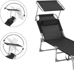 Ligstoel Met Hoofdsteun En Zon Bescherming Verstelbare Rugleuning Inklapbaar Donker Grijs Ligbed Tuin -Tuinartikelen Winkel 1200x1137 2