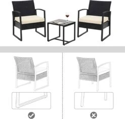 Songmics Tuinmeubelset, 3-delige Set, Van Polyrotan, Voor Outdoor, Terras, Balkon, Tuin, Eenvoudige Montage, Bijzettafel En 2 Stoelen, Zwart-beige -Tuinartikelen Winkel 1200x1143 2