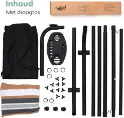 Vita5 Hangmat Met Standaard – 2 Persoons – Incl. Bekerhouder – 205kg Draaggewicht – Blauw/Wit/Bruin -Tuinartikelen Winkel 1200x1143 4