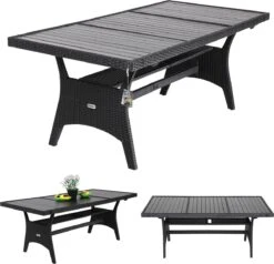 Casaria Polyrattan Tuintafel - WPC Tafelblad 190x90x74 Cm – Zwart -Tuinartikelen Winkel 1200x1154