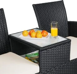 Casaria Polyrattan Tuinbank - Incl. Kussen - 143x55x88 Cm Zwart -Tuinartikelen Winkel 1200x1155 1
