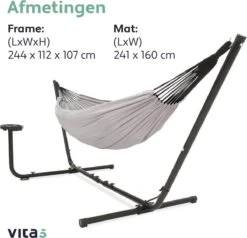 Vita5 Hangmat Met Standaard – 2 Persoons – Incl. Bekerhouder – 205kg Draaggewicht – Grijs 17 Vita5 Hangmat Met Standaard – 2 Persoons – Incl. Bekerhouder – 205kg Draaggewicht – Grijs -Tuinartikelen Winkel 1200x1155