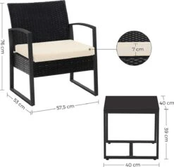 Songmics Tuinmeubelset, 3-delige Set, Van Polyrotan, Voor Outdoor, Terras, Balkon, Tuin, Eenvoudige Montage, Bijzettafel En 2 Stoelen, Zwart-beige -Tuinartikelen Winkel 1200x1157 6