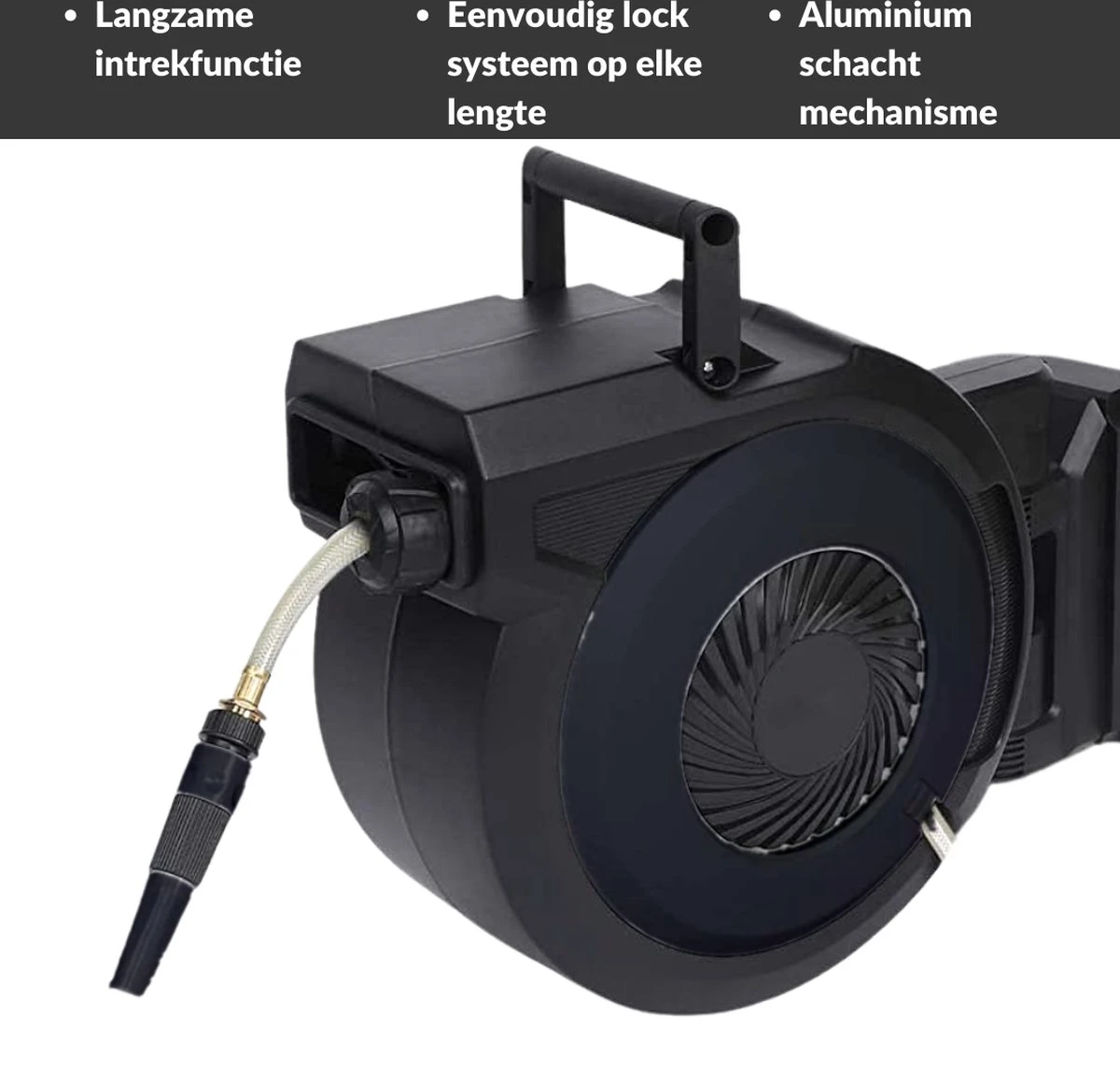 Buxibo - Wandslangenbox 20 Meter + 2 Meter - Tuinslang Met Haspel - 9 Sproei Standen - Slangenhouder 180° Draaibaar - Tuinslanghaspel Zwart+ Gratis Sproeier - Zwart 16 Buxibo - Wandslangenbox 20 Meter + 2 Meter - Tuinslang Met Haspel - 9 Sproei Standen - Slangenhouder 180° Draaibaar - Tuinslanghaspel Zwart+ Gratis Sproeier - Zwart - Image 16