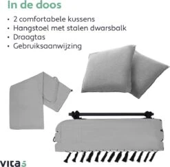 Vita5 XXL Hangstoel | Binnen&Buiten Hangnest | Incl. 2 Kussens En Boekenvak | Volwassenen&Kinderen | Hangmatstoel Tot 225kg | Grijs -Tuinartikelen Winkel 1200x1181 1