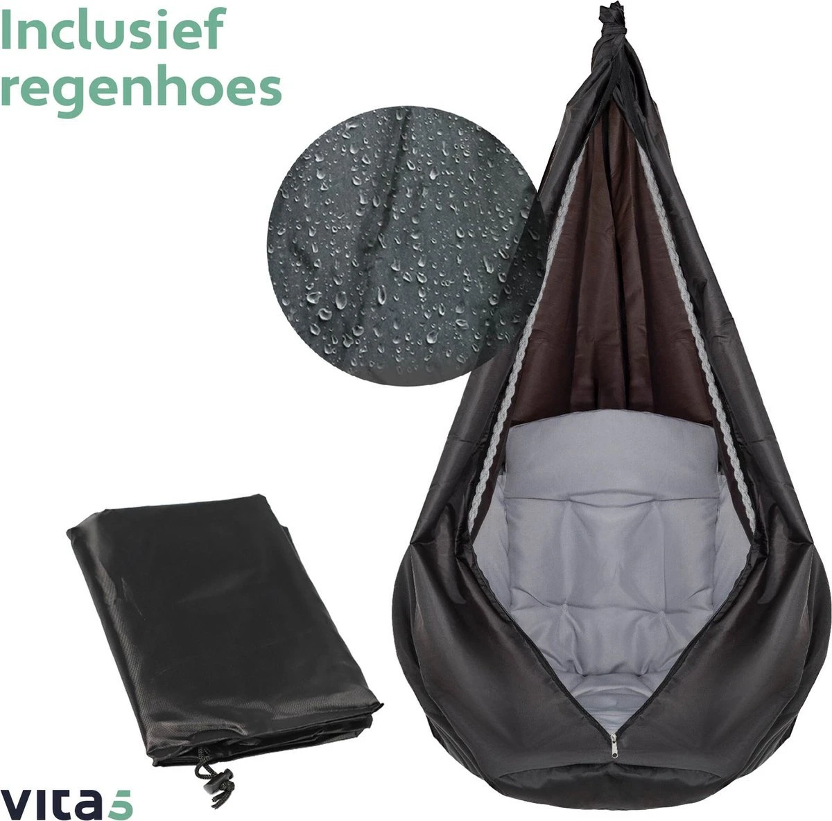 Vita5 Macramé Hangstoel - Voor Binnen En Buiten - Zonder Standaard - Incl. Kussen, Boekenvak En Beschermhoes - Tot 150kg - Grijs 9 Vita5 Macramé Hangstoel - Voor Binnen En Buiten - Zonder Standaard - Incl. Kussen, Boekenvak En Beschermhoes - Tot 150kg - Grijs - Image 9