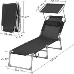 Ligstoel Met Hoofdsteun En Zon Bescherming Verstelbare Rugleuning Inklapbaar Donker Grijs Ligbed Tuin -Tuinartikelen Winkel 1200x1189 3