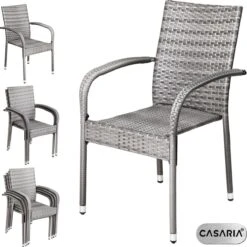 Casaria Polyrattan Tuinstoelen – 4 Stuks Stapelbaar – Grijs -Tuinartikelen Winkel 1200x1198 3