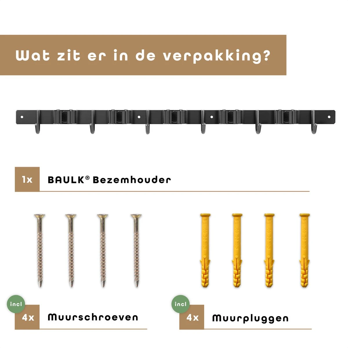Bezem Ophangsysteem – Bezemhouder – Tuingereedschap – RVS – 5 Houders – 6 Haken - BAULK® 2 Bezem Ophangsysteem – Bezemhouder – Tuingereedschap – RVS – 5 Houders – 6 Haken - BAULK® - Afbeelding 2
