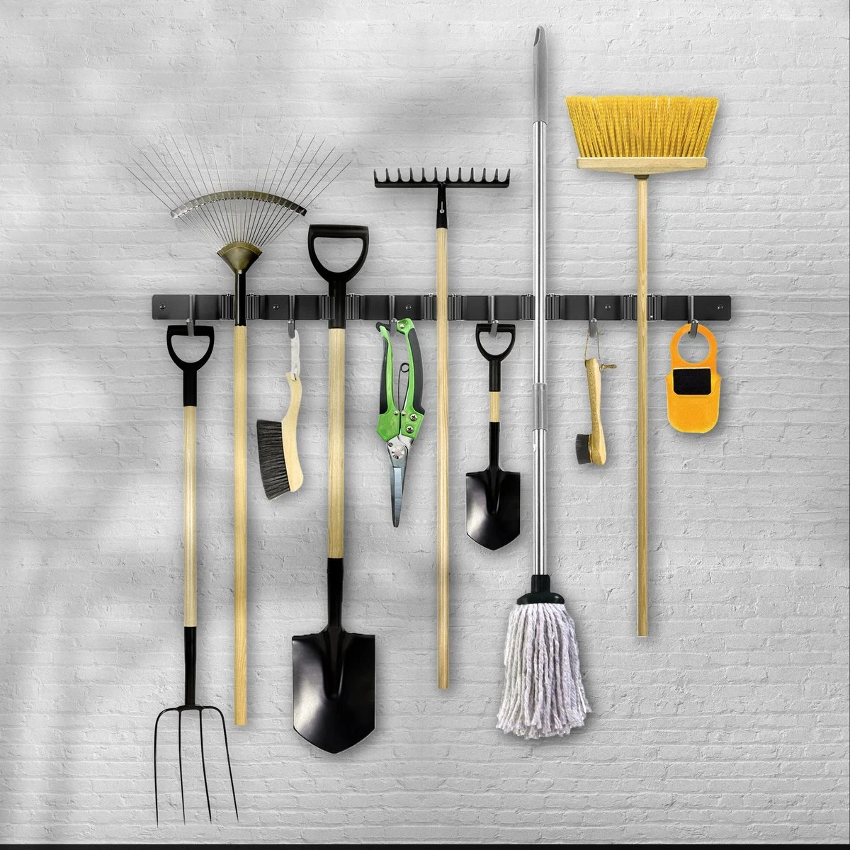 Bezem Ophangsysteem – Bezemhouder – Tuingereedschap – RVS – 5 Houders – 6 Haken - BAULK® 6 Bezem Ophangsysteem – Bezemhouder – Tuingereedschap – RVS – 5 Houders – 6 Haken - BAULK® - Afbeelding 6