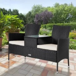 Casaria Polyrattan Tuinbank - Incl. Kussen - 143x55x88 Cm Zwart -Tuinartikelen Winkel 1200x1200 131