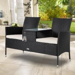 Casaria Polyrattan Tuinbank - Incl. Kussen - 143x55x88 Cm Zwart -Tuinartikelen Winkel 1200x1200 132