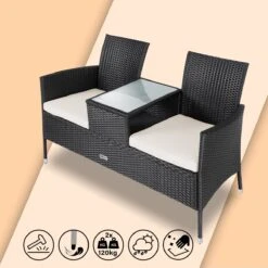 Casaria Polyrattan Tuinbank - Incl. Kussen - 143x55x88 Cm Zwart -Tuinartikelen Winkel 1200x1200 133