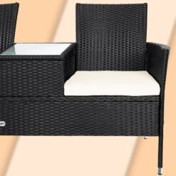 Casaria Polyrattan Tuinbank - Incl. Kussen - 143x55x88 Cm Zwart -Tuinartikelen Winkel 1200x1200 134