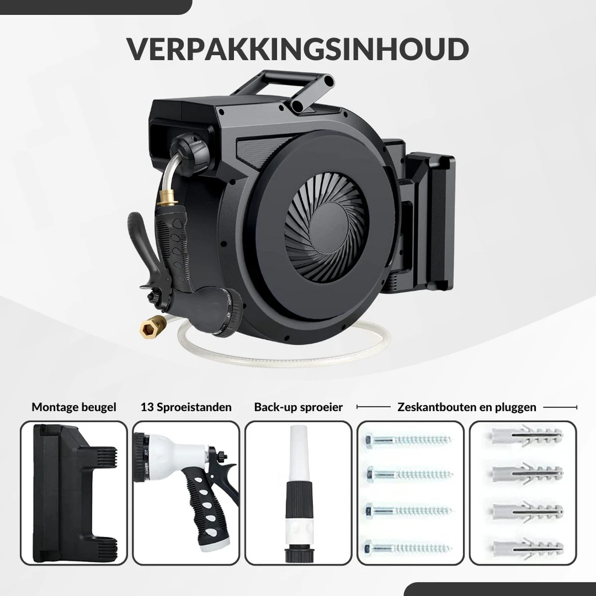 Buxibo - Wandslangenbox 20 Meter + 2 Meter - Tuinslang Met Haspel - 9 Sproei Standen - Slangenhouder 180° Draaibaar - Tuinslanghaspel Zwart+ Gratis Sproeier - Zwart 5 Buxibo - Wandslangenbox 20 Meter + 2 Meter - Tuinslang Met Haspel - 9 Sproei Standen - Slangenhouder 180° Draaibaar - Tuinslanghaspel Zwart+ Gratis Sproeier - Zwart - Image 5