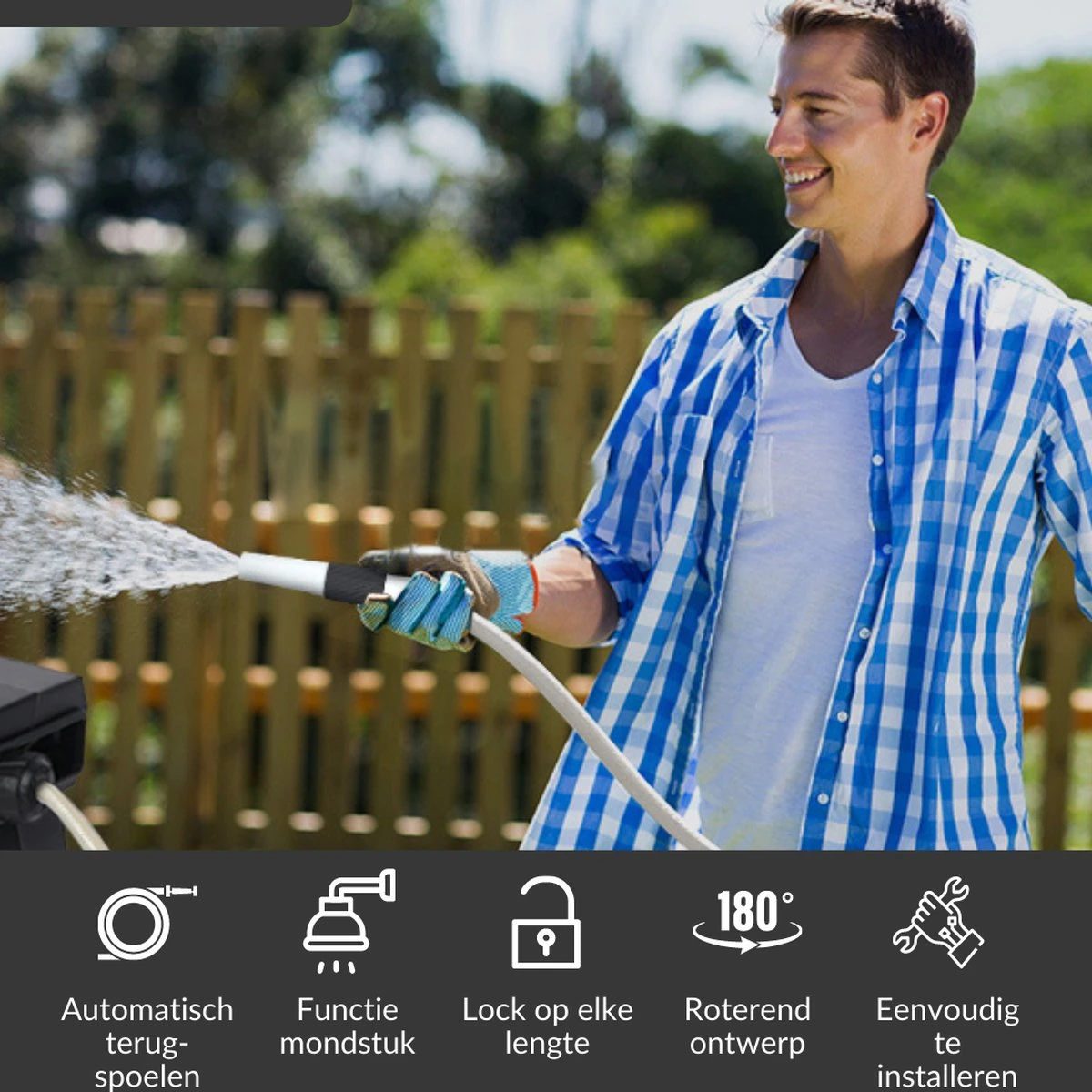 Buxibo - Wandslangenbox 20 Meter + 2 Meter - Tuinslang Met Haspel - 9 Sproei Standen - Slangenhouder 180° Draaibaar - Tuinslanghaspel Zwart+ Gratis Sproeier - Zwart 13 Buxibo - Wandslangenbox 20 Meter + 2 Meter - Tuinslang Met Haspel - 9 Sproei Standen - Slangenhouder 180° Draaibaar - Tuinslanghaspel Zwart+ Gratis Sproeier - Zwart - Image 13