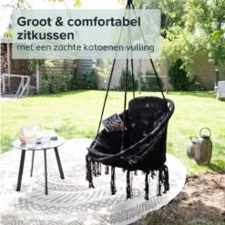 Vita5 Macramé Hangstoel - Voor Binnen En Buiten - Zonder Standaard - Incl. Kussen, Boekenvak En Beschermhoes - Tot 150kg - Zwart 18 Vita5 Macramé Hangstoel - Voor Binnen En Buiten - Zonder Standaard - Incl. Kussen, Boekenvak En Beschermhoes - Tot 150kg - Zwart -Tuinartikelen Winkel 1200x1200 14