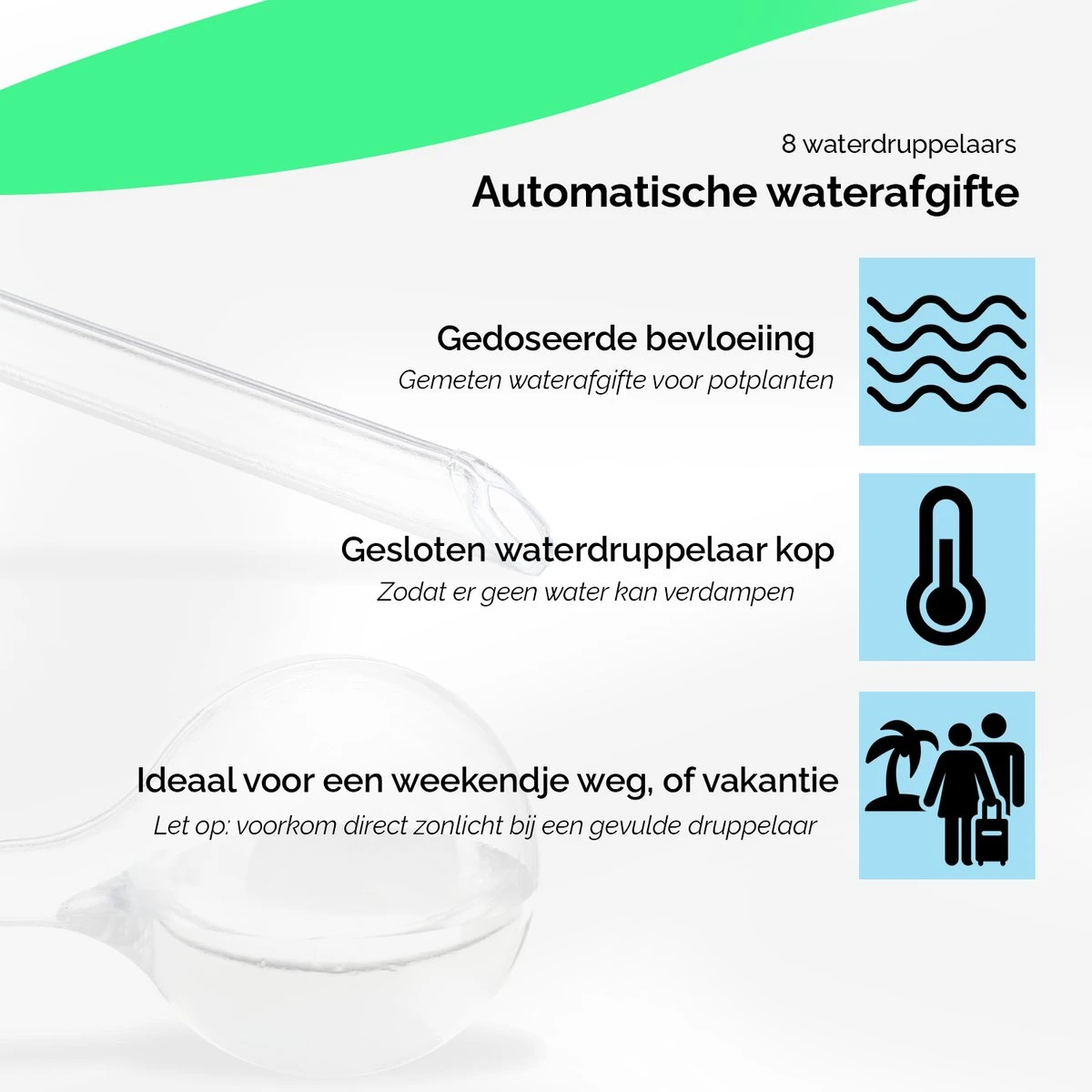 HGMD Waterdruppelaar Set Van 8 Stuks Voor Planten Transparant - Groen - Waterdruppelaar Voor Kamerplanten – Waterbol - Waterdruppelaar Voor Planten - Watergeefsysteem 3 HGMD Waterdruppelaar Set Van 8 Stuks Voor Planten Transparant - Groen - Waterdruppelaar Voor Kamerplanten – Waterbol - Waterdruppelaar Voor Planten - Watergeefsysteem - Image 3
