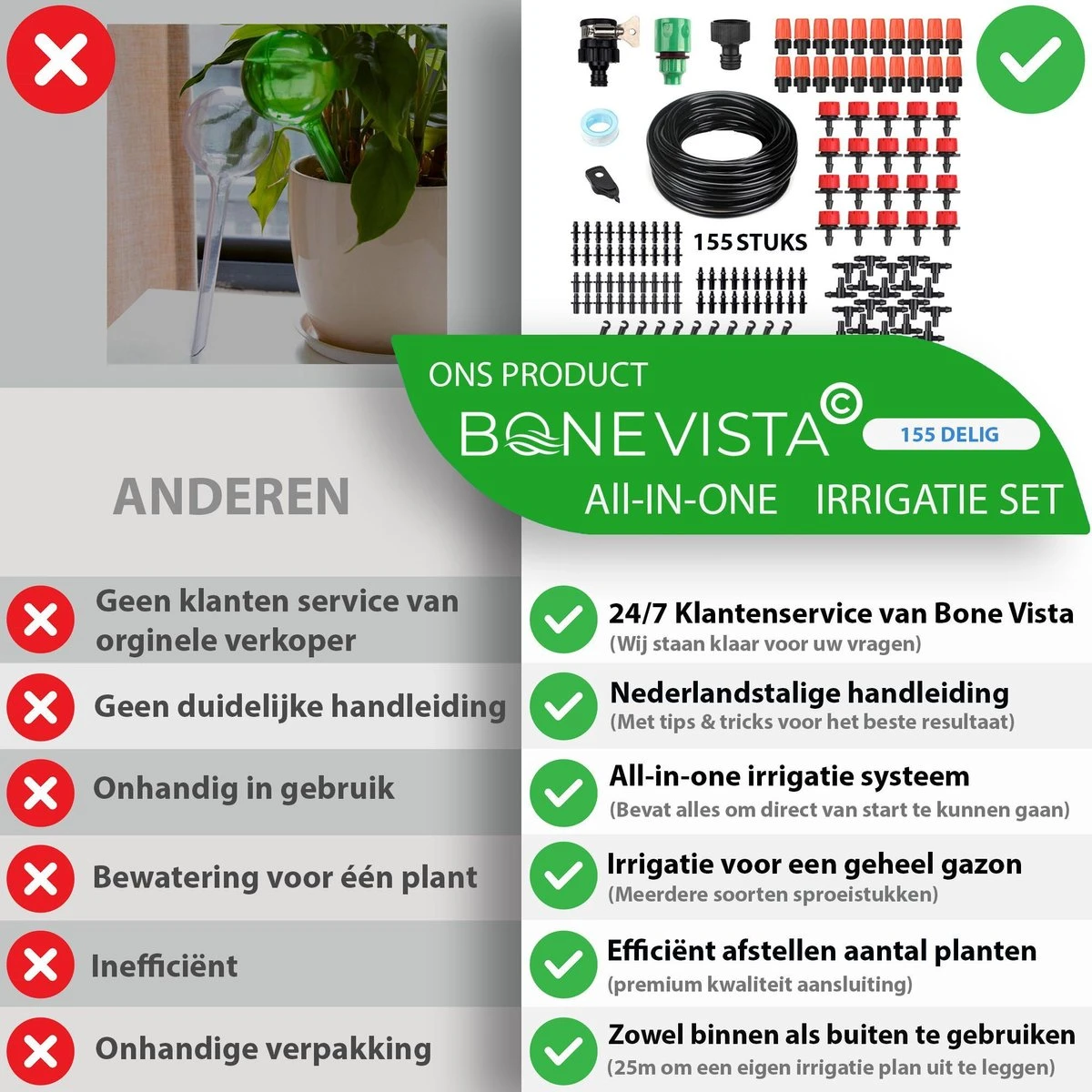 Bone Vista® 155 Stuks Water Druppelslang Irrigatiesysteem Tuin – Bewateringssysteem & Druppelsysteem 3 Bone Vista® 155 Stuks Water Druppelslang Irrigatiesysteem Tuin – Bewateringssysteem & Druppelsysteem - Image 3