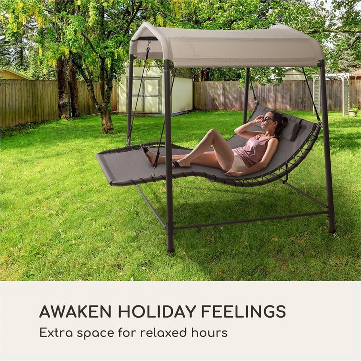 Blumfeldt Palermo Schommelbank - Hollywoodschommel 130 X 207 Cm - Ligbed Met Dak - Schommelstoel Voor 2 Personen - Tuinbank Inclusief Nekkussens - Stalen Frame En Polyester Dak - Grijs 2 Blumfeldt Palermo Schommelbank - Hollywoodschommel 130 X 207 Cm - Ligbed Met Dak - Schommelstoel Voor 2 Personen - Tuinbank Inclusief Nekkussens - Stalen Frame En Polyester Dak - Grijs - Image 2